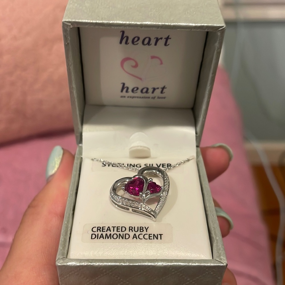 Heart 2 heart pink and silver heart necklace